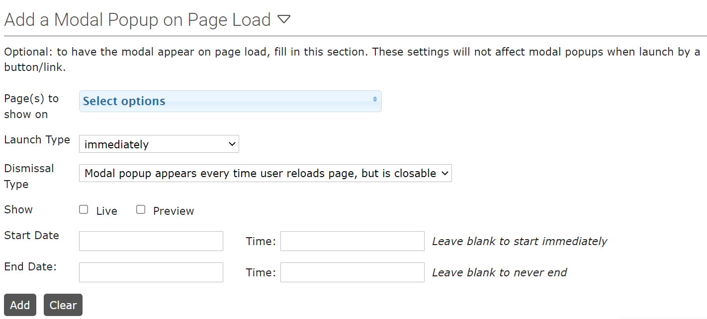 Add a modal popup on page load